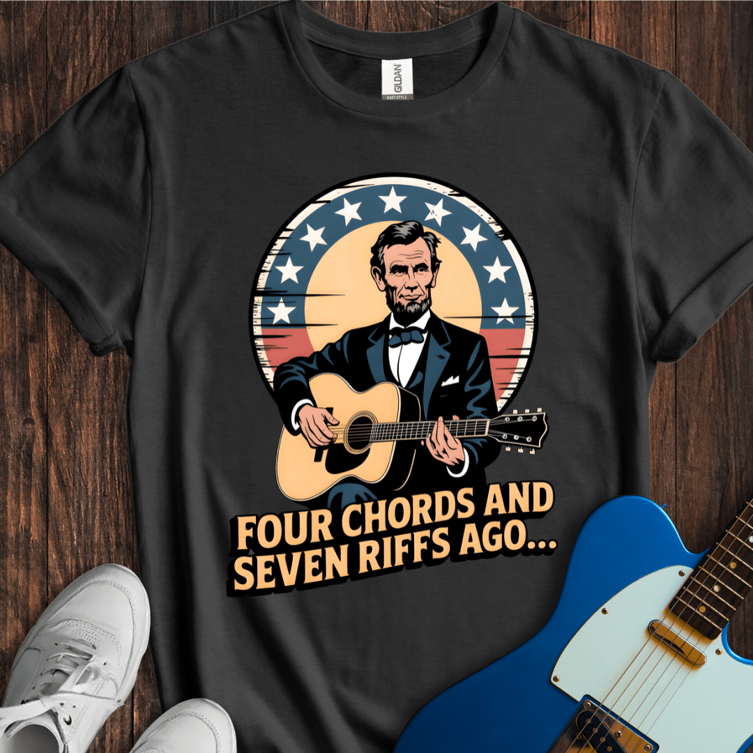 Abraham Lincoln Guitar T-Shirt - Four Chords and Seven Riffs Ago