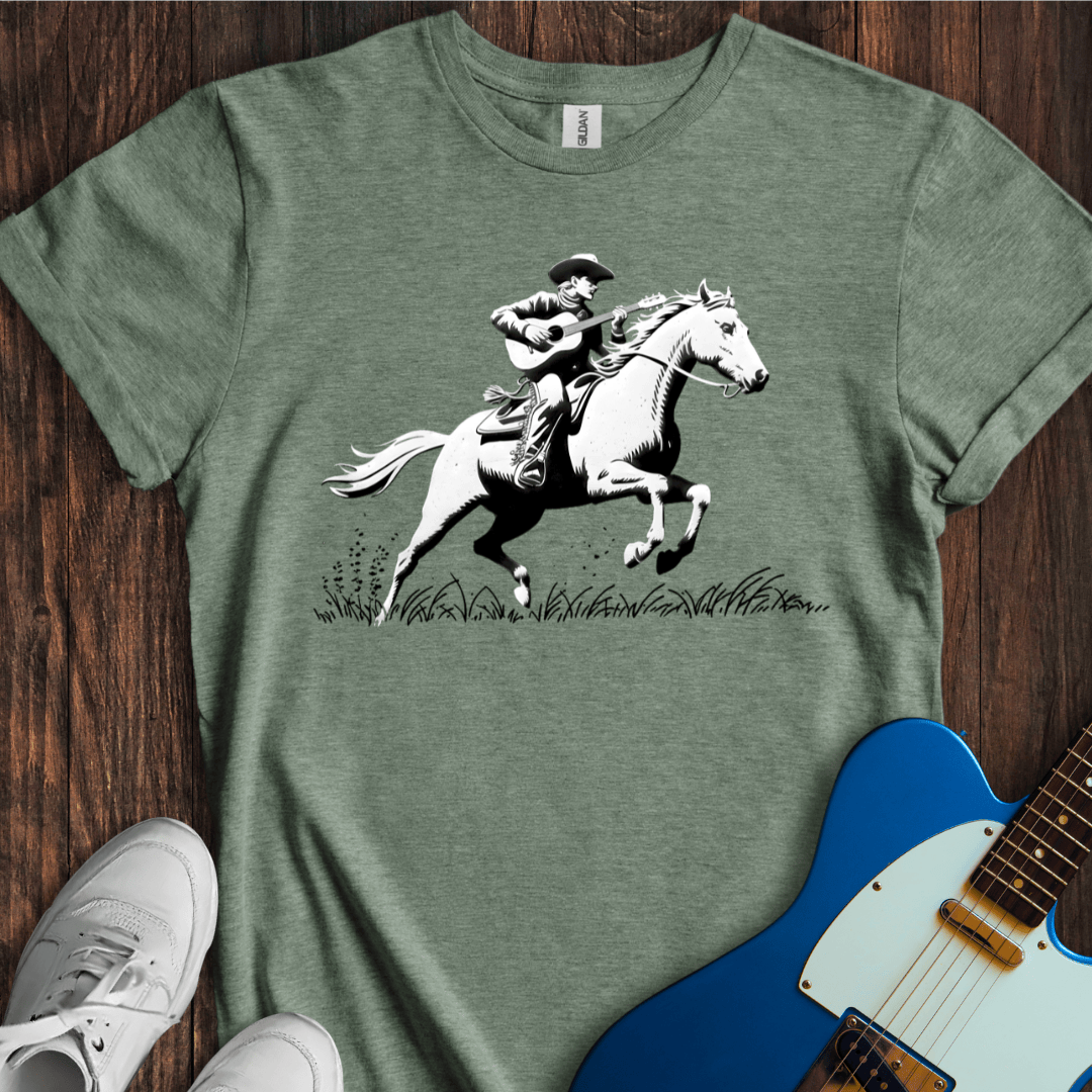 Vintage Cowboy Guitarist on Horse T-Shirt - Retro Western Tee